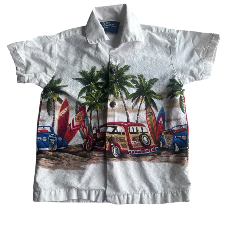 Royal Creations Boys Kids Hawaiian Shirt Car Print Made in Hawaii; Size 1; 12 mo